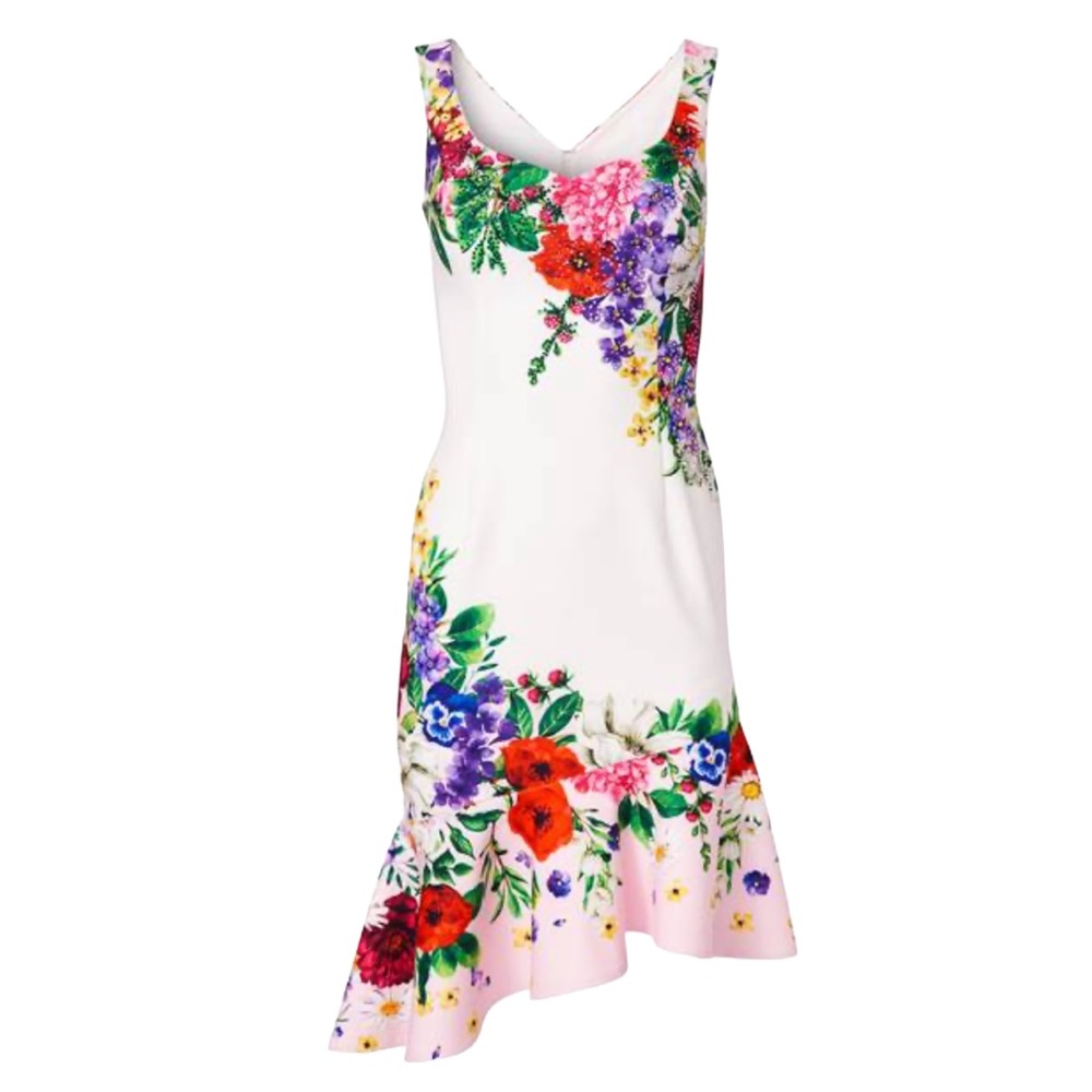 Venus Dress Floral Print Rhinestone Asymmetric Ruffle Hem Spring Summer Size XL